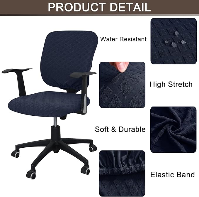 Office Chair Cover Universal Rotating Chair Slipcovers Stretch Removable Protector Computer Chair Seat Cover (Navy Blue, Chair Seat Cover + Backrest Cover)