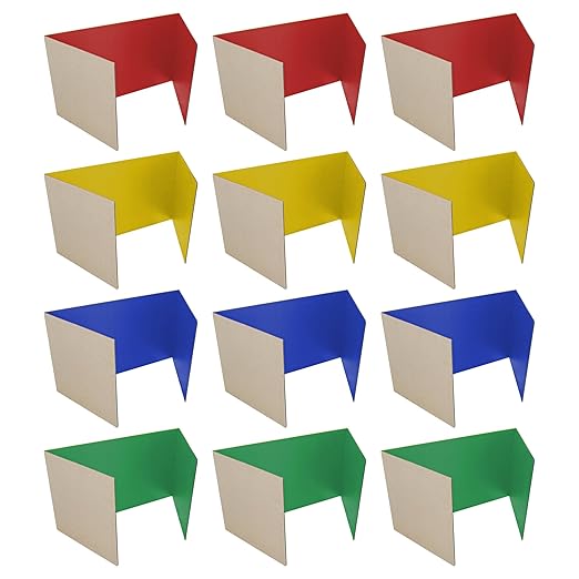 Flipside Products 18”x 48” Assorted Color Study Carrel, Red, Green, Blue, Yellow Privacy Boards, Student Privacy and Focus Booth for The Classroom, Desk Divider Cubby for Tests, Made in USA - 12 Pack