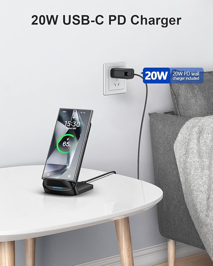 NANAMI Fast Wireless Charger, 10W Max Wireless Charging Stand with PD20W Adapter Charger Compatible for iPhone 17/17 Air/17 Pro/17 Pro Max/16/15/14/13/12,Samsung Galaxy S26/S25/S24/S23/S22/S21/Note 20