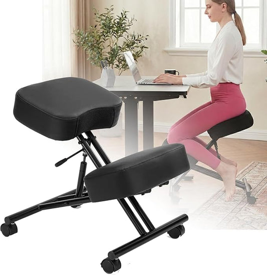 Kneeling Chairs PU Leather Ergonomic Home Office Chair Adjustable Height Seat Rolling Wheels Comfort Thick Cushion Work Stool Improve Posture Chairs