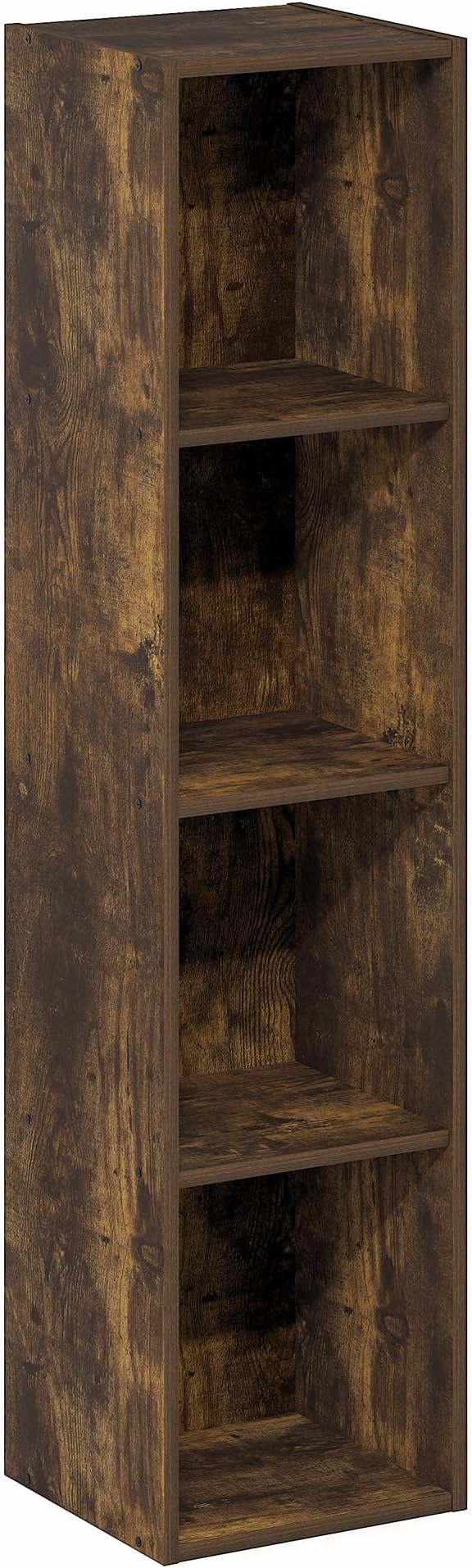 Furinno Fulda Book Shelf, 4-Tier Narrow Bookshelf, Standing Bookcase with 10-in Width Storage Shelf, 9.3 x 9.8 x 41.6, for Organization and Storage, for Living Room, Bedroom, Home Office, Amber Pine