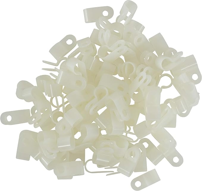 GTSE White Nylon Plastic Cable Clamps, 5/16" Screw Mounts for Cable, Rope, Tube Management, 100 Pack