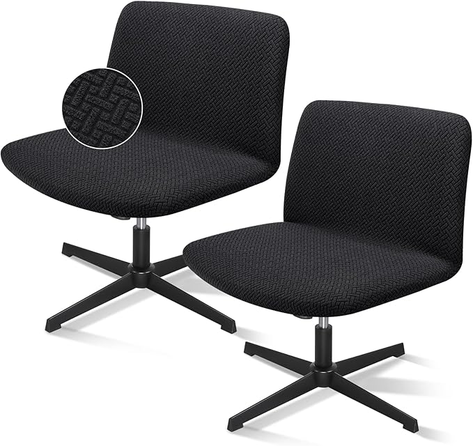 Armless Desk Chair Cover，2pcs Stretch Armless Criss Cross Legged Office Vanity Chair Covers Slipcovers, Mid Back Swivel Slipper Chairs Covers for Living Room Bedroom（Only Covers, No Chairs）