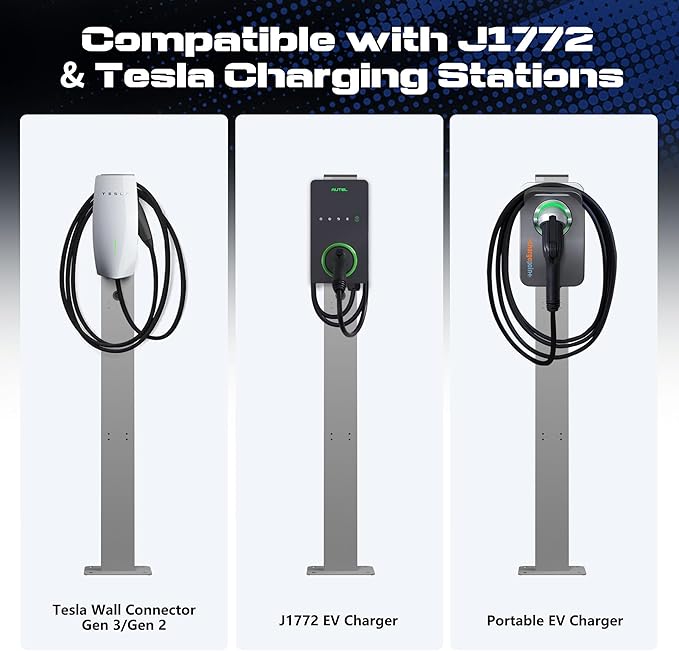 Tesla Charger Pedestal Outdoor, EV Charger Stand with Holder for for EV Charger, Tesla Pedesta for Telsa Gen 3, Tesla Mobile Connector & J1772 Wallbox Charger