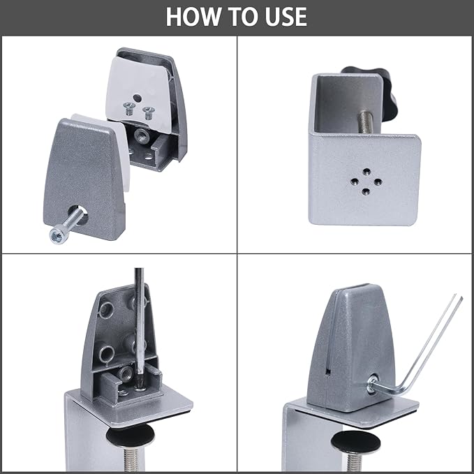 Sneeze Guard Clamp for 1/8"" to 1"" Thick Panel, Adjustable Desk Partition Clip, Aluminum Desktop Divider Clips, Easy to Install Desk Privacy Panel Clips, 4 Pack, GIY-9GM-QVV157