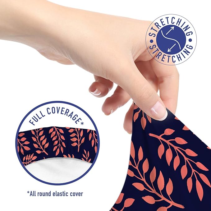 Ambesonne Coral Office Chair Slipcover, Continuous Pattern with Leafy Branches Abstract Bicolour Design, Protective Stretch Decorative Fabric Cover, Standard Size, Coral Purple