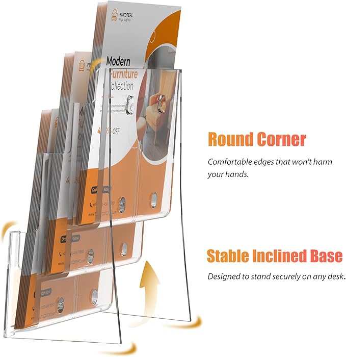 FUCDTEFC 2 Pack Acrylic Brochure Holder 8.5x11 & 4 x9 Inches Universal, Clear 3 Tier Magazine Stand Brochure Display Stand w Removable Divider, Literature Flyer Holder for Wall Mount or Countertop