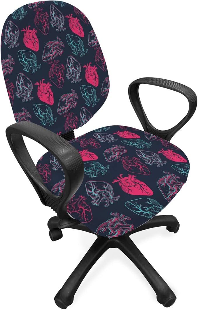 Ambesonne Human Anatomy Office Chair Slipcover, Anatomical Heart Analogy Veins Stems Palpitating Organ Sketch, Protective Stretch Decorative Fabric Cover, Standard Size, Pink Charcoal