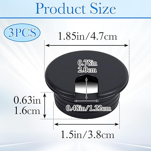 3pcs 1.5 Inch Desk Hole Grommet, Black Detachable Desk Hole Cover for Organizing Protecting Wires, U-Shaped Countertop Grommet for Home Office Computer Cables