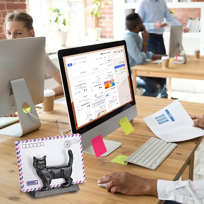 BTSKY Cast Iron Mail Organizer Countertop, Heavy Duty Desk Mail Holder for Letters & Documents, Vertical Envelope Sorter for Home Office, Bill Rack - Black, Cat Shape