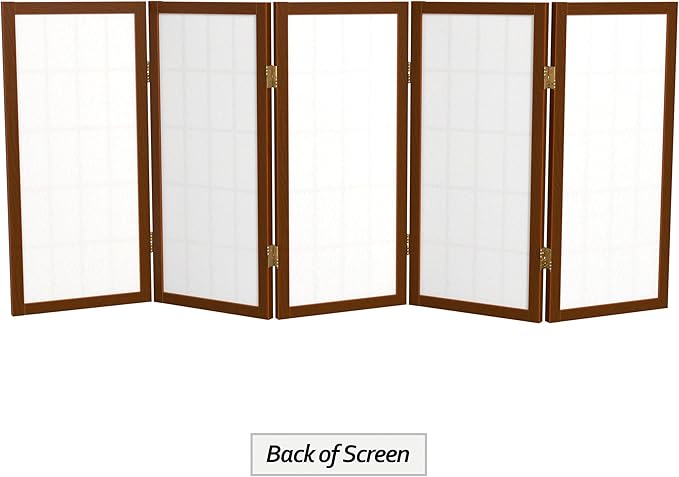 2 ft. Short Desktop Window Pane Shoji Screen - Walnut - 5 Panels