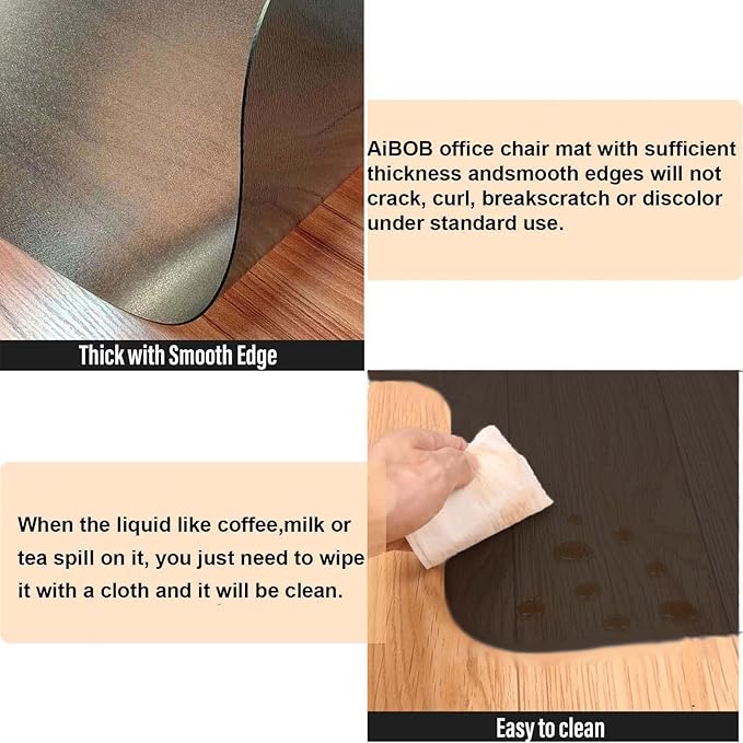 AiBOB Office Chair Mat for Hardwood Floor, 45 X 53 inches, Hard Floor Chair Mats Under Computer Desk, Easy Glide for Rolling Chairs, No Curling