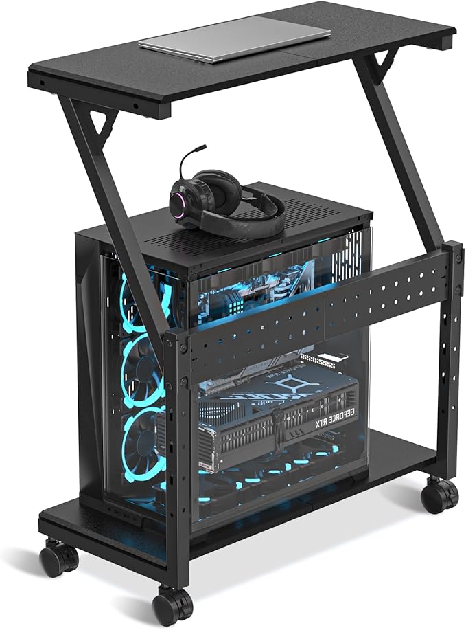 suptek Computer Tower Stand, 5 Levels Height Adjustable PC Tower Stand/Cart with Locking Wheels, 23.22"-31.10", Mobile Rolling CPU Holder, 25In Large PC Stand for Home Office, Black