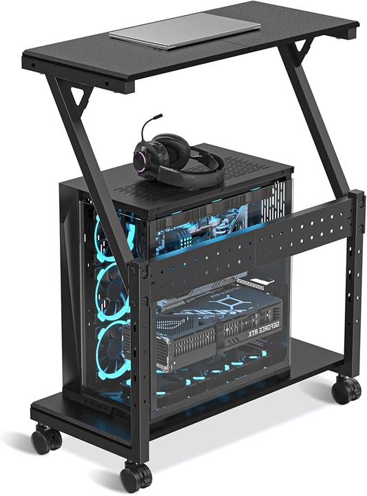suptek Computer Tower Stand, 5 Levels Height Adjustable PC Tower Stand/Cart with Locking Wheels, 23.22"-31.10", Mobile Rolling CPU Holder, 25In Large PC Stand for Home Office, Black