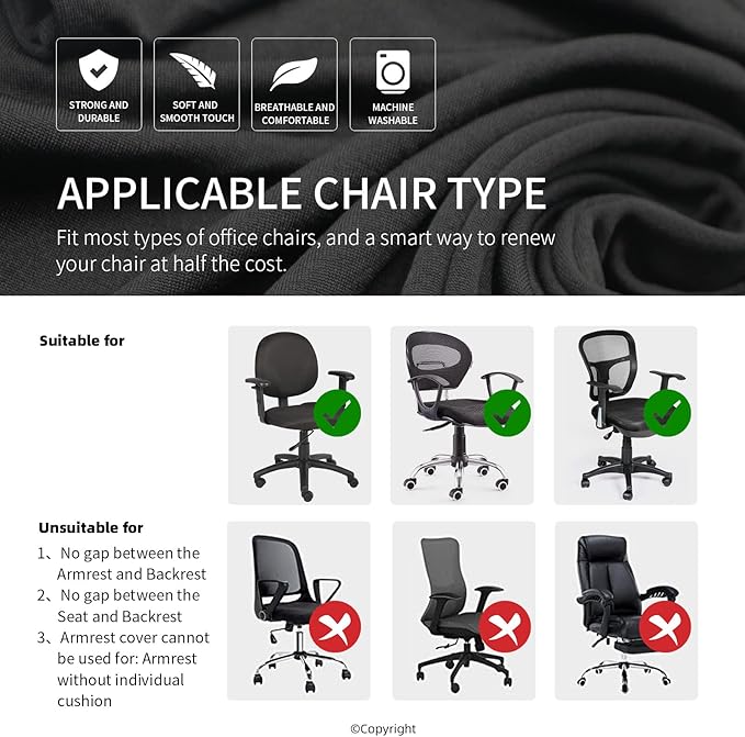 Stretchable Desk Office Chair Seat Cushion Covers with Armrest Covers - Universal Spandex Computer Chair Slipcover - Removable Washable Cushion Protectors for Dogs, Cats, Pets (Plum)