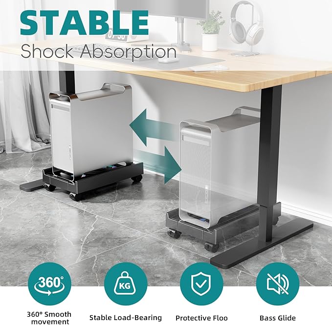 Adjustable CPU Holder with Cooling Fan and RGB Light,Mobile CPU Holder with 4 Rolling Casters, Under Desk Computer Tower Stand PC Floor Cart PC Riser for Office, Home (with Fan)