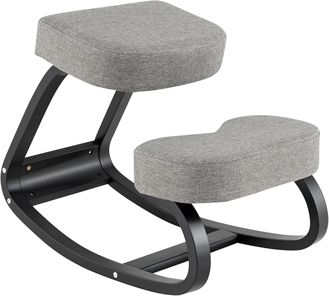 Giantex Ergonomic Kneeling Desk Chair, Upright Posture Chair with Cushion & Solid Wood Frame, Natural Relief for Neck or Back Pain, Wooden Knee Chair for Home Office (1)