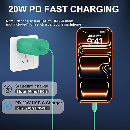 Phone 17 16 15 Charger Fast Charging Type C Chargers USB C Fast Charger Block & Phones 17 Charger Cord 10FT Long USB C Charging Cable for i.Phone 17/17 Pro/17 Pro Max/Air/Phone 16 15 Pro Max,Green