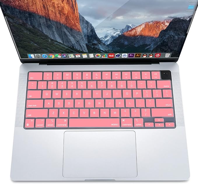 MOSISO Keyboard Cover Skin Compatible with MacBook Air 15 inch M3 A3114 M2 A2941/Air 13.6 A3113 A2681/Pro 14/16 M4 M3 M2 M1, Cherry Pink