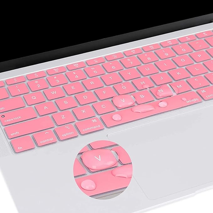 MOSISO Keyboard Cover Compatible with MacBook Air 13 inch 2022 2021 2020 Release A2337 M1 A2179 Retina Display with Touch ID Backlit Magic Keyboard, Waterproof Protective Silicone Skin, Pink
