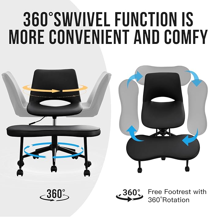GarveeHome Ergonomic Kneeling Chair, Cross Legged Office Chair with Wheels & Lumbar Support, Wide Criss Cross Chair, Adjustable Height Meditation Yoga Chair for ADHD & Desk Work