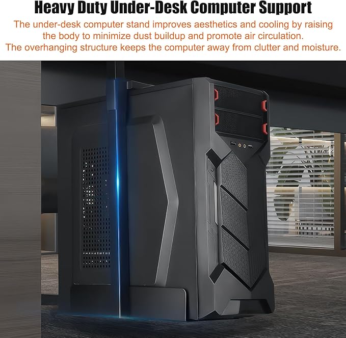 Heavy Duty Under Desk PC Mount, 66 lbs Load Capacity, Adjustable CPU Holder 100-480mm Height, Full Steel Construction, Fits Most Computer Towers, Space Saving Black Under Desk Computer Mount