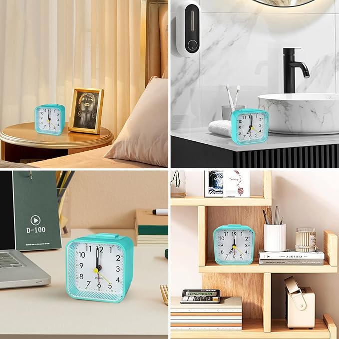 Lamisola Small Battery Operated Analog Alarm Clock, Travel Clock, Quieter Bedside Clocks for Bedrooms Bathroom Shelf Desk, Green