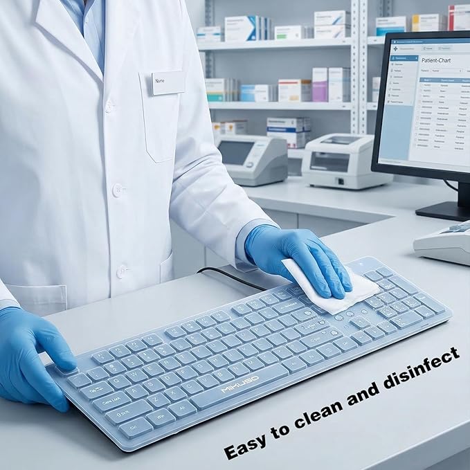 Spill Proof Keyboard with Cover, Wired Keyboard 104 Keys Full Size, Laser Etched Non Fading Keycaps, Easy Clean Computer Keyboard with Number Pad for Office Desktop PC, 1.6m USB Cable- Black