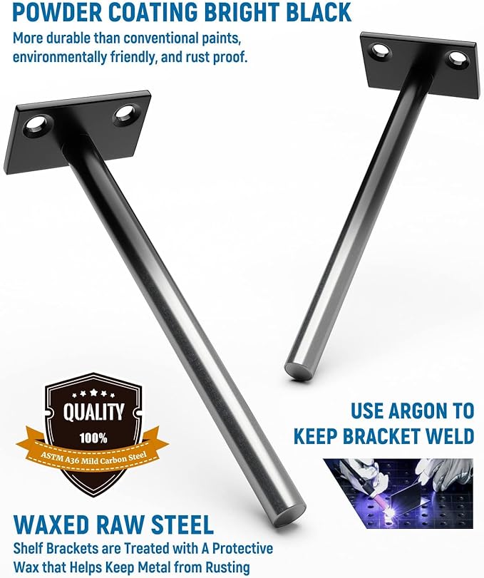 LEOPO Black 16 Pack-6 inch Floating Shelf Brackets, Hidden Shelf Bracket for Wood, Concealed Blind Shelving Support,Invisible Coated Brackets for DIY Decorative,Fit for Kitchen, Bathroom,Study Room