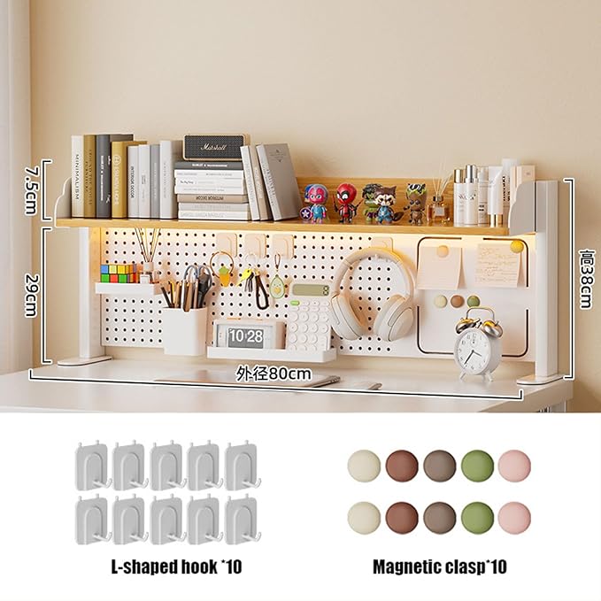 Clamp On Desk Organizer Shelf with Perforated Panels and Shelving Unit, Clamp-on Above or Under Desktop Storage Shelf for Office Home Dorm Desk