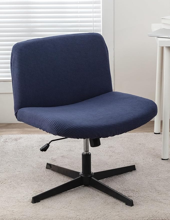 LavishCover Armless Office Desk Chair Cover, Waterproof and Elastic Criss Cross Chair Cover, Exquisite Vanity Chair Cover, Mid Back Wide Seat Accent Chair Covers (Nave-Blue, Corn, Just The Cover)