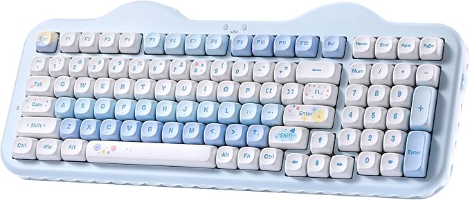 YUNZII C98 Wireless Mechanical Keyboard with Number Pad,98 Key BT5.0/2.4G/USB-C Hot Swap Gasket Mount with PBT MOA Keycaps,Custom RGB,Cute Cake Keyboard for Win/Mac (Blue, Milk V2 Linear Switch)