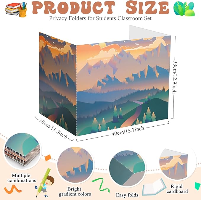 SATINIOR 24 Pcs Privacy Folders for Students, Desk Dividers for Classroom Testing, Student Privacy Boards Classroom Must Have, 12 Colors Study Panel for School Teacher Supplies(Sunset Style)