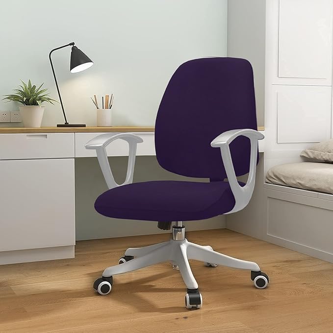 Office Chair Covers Set, Stretchable Washable Chair Cover, Universal Fit for Desk Chairs, Gaming Chairs, Home Office Fabric Protectors Slipcover (Backrest Cover+Seat Cover Set - Purple)