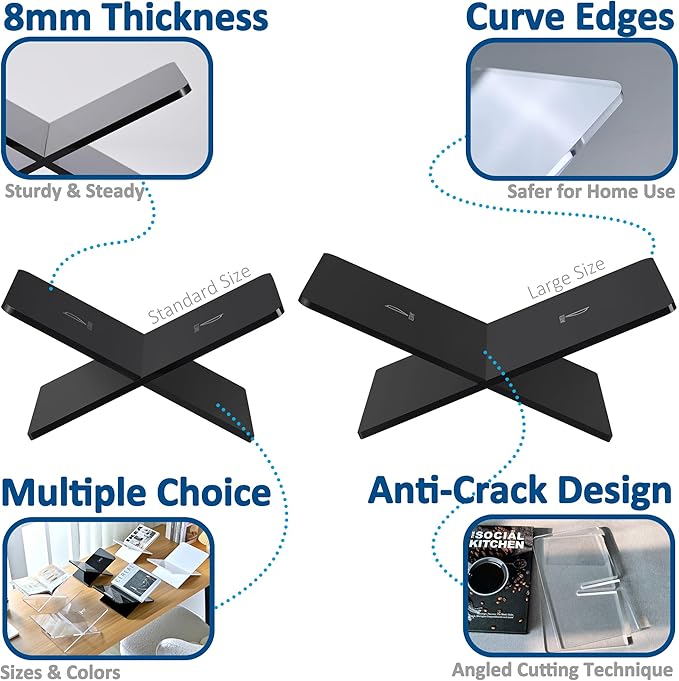 Acrylic Book Stand 15 x 9 x 6 in - Large Open Display for Cookbooks, Art, Bible, Guest Books - Coffee Table Reading Stand - Black