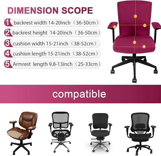 Tallew 4 Pcs Office Chair Covers Set Computer Universal Protective Stretchable Chair Seat Covers Desk Armrest Cover Pads Office Cushion Backrest for Rotating(Regular,Wine Red)