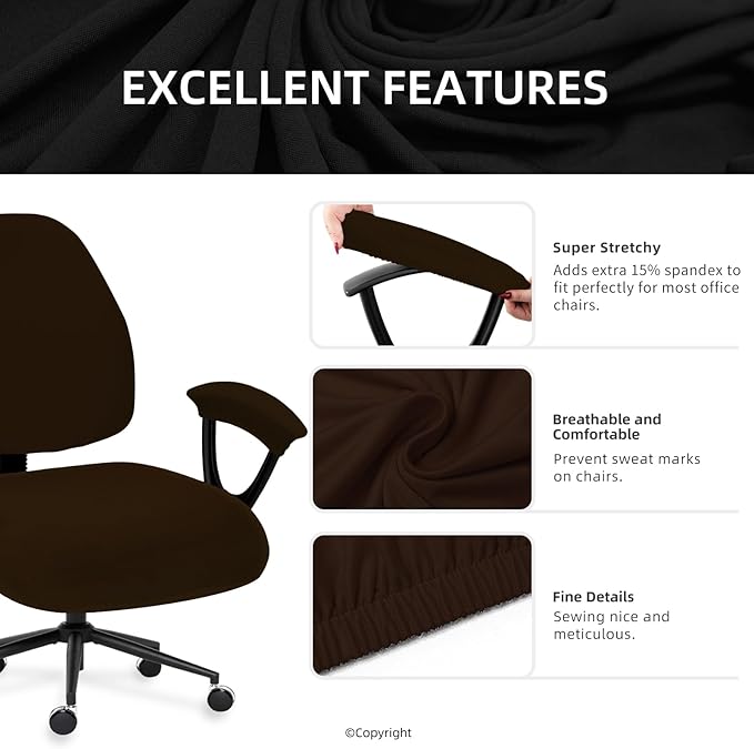 DIVA EN CAMINO DEC Office Chair Covers - Universal Stretch Computer Chair Slipcover - 180GSM Washable Rotating Backrest Coverings & Cushion Protectors & Armrest Covers for Dogs, Cats, Pets, Brown