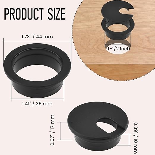 2Pcs Desk Grommet, 1-1/2 Inch Wire Cord Cable Grommets Hole Cover for Office PC Desk Cable Cord Management