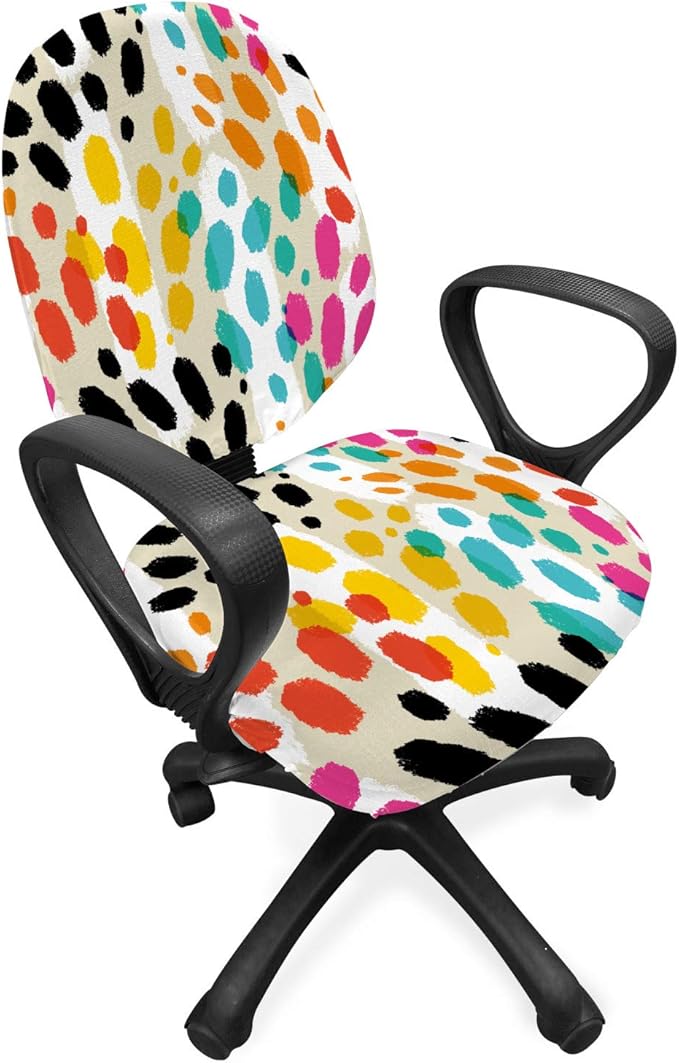 Ambesonne Colorful Office Chair Slipcover, Illustration of Vibrant Animal Skin Print Modern Blemishes and Stripes, Protective Stretch Decorative Fabric Cover, Standard Size, Grey Yellow