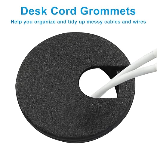 Piutouyar 4 Pcs 1-3/8 Inch Black Desk Grommet, Plastic Cable Hole Cover Desk Wire Cord Organizer for Office Equipment, Computer Table