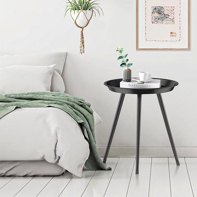 SYQ Small Black Side Table,Modern Round Metal end Table,Simple Circle Accent Table for Outdoor Living Room Bedroom Bathroom Office