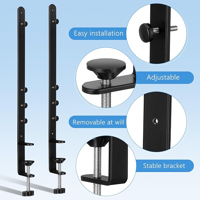 BESPORTBLE Desk Clamp Pegboard Mount, Adjustable Metal Desktop Bracket 2-Pack, No-Drill Table Stand for Home Office Workspace Organization, Black, 16.33 x 2.16 x 0.78 Inches, Iron