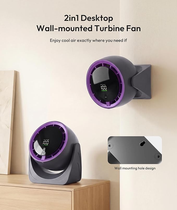 SPONVATT Rechargeable USB Desk Fan for Bedroom, Quiet Table Fan With Turbo Airflow, 100 Speeds,LED Digital Display, 360° Rotating, Small Personal Cooling Fans for Bedroom Home Office Dorm(Purple Gray)