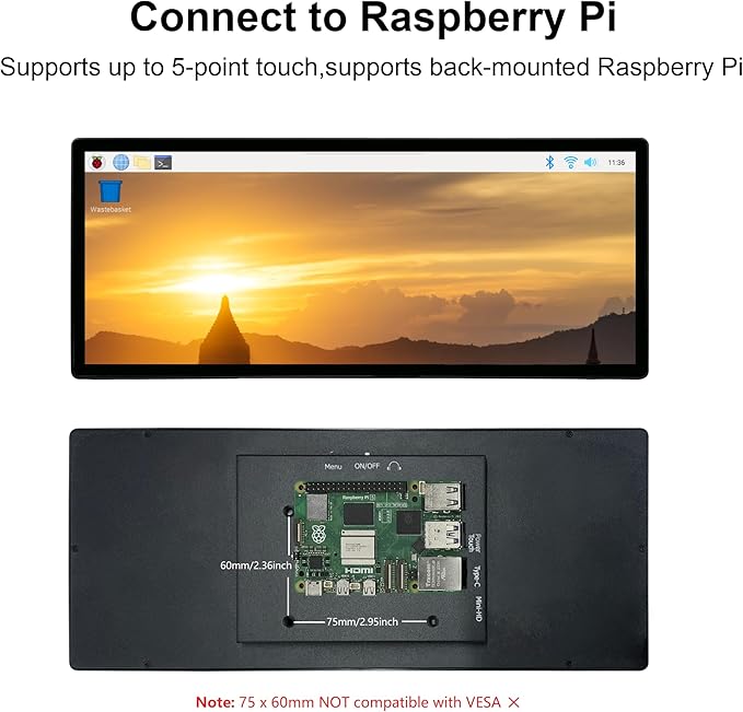 12.3 Inch Touchscreen Monitor, FHD IPS 1920x720 Stretched Bar LCD Touch Display Screen, Travel Portable Touch Screen Secondary Display for Computer Windows macOS Aida64 GPU CPU RAM Monitoring