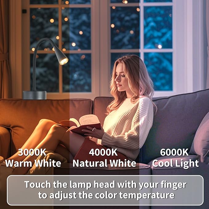 Black Headboard Reading Light 2 Pack, No Drilling Wall Mounted Reading Lights for Bedside, Buttonless Dimmable Reading Lamp for Bedtime Reading, Movable 720 Adjustable Reading Sconces for Bedroom