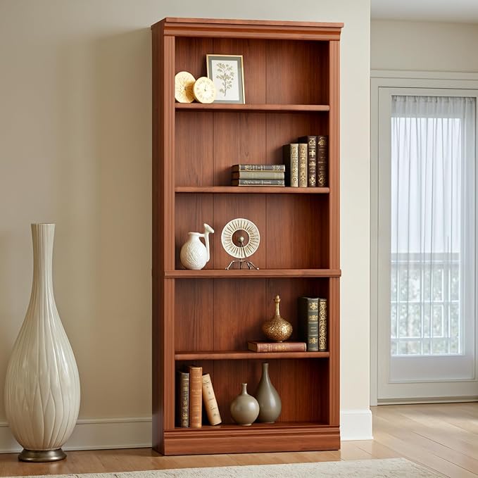 Furniwell Bookcase Bookshelves, 5-Shelf Tall Bookcase 71" Wood Open Display Floor Bookshelf, Large Storage Organizer for Library, Bedroom, Living Room (Cherry)