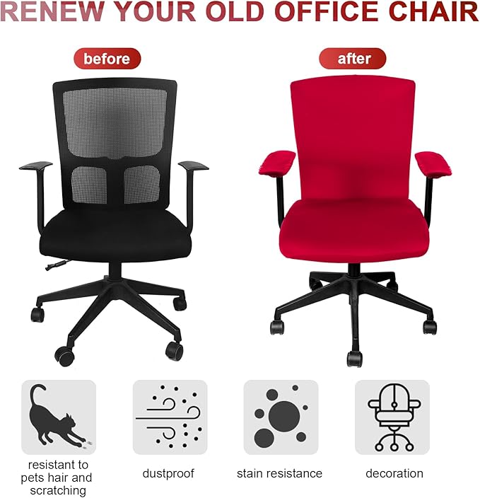Tallew 4 Pcs Office Chair Covers Set Computer Universal Protective Stretchable Chair Seat Covers Desk Armrest Cover Pads Office Cushion Backrest for Rotating(Regular,Red)