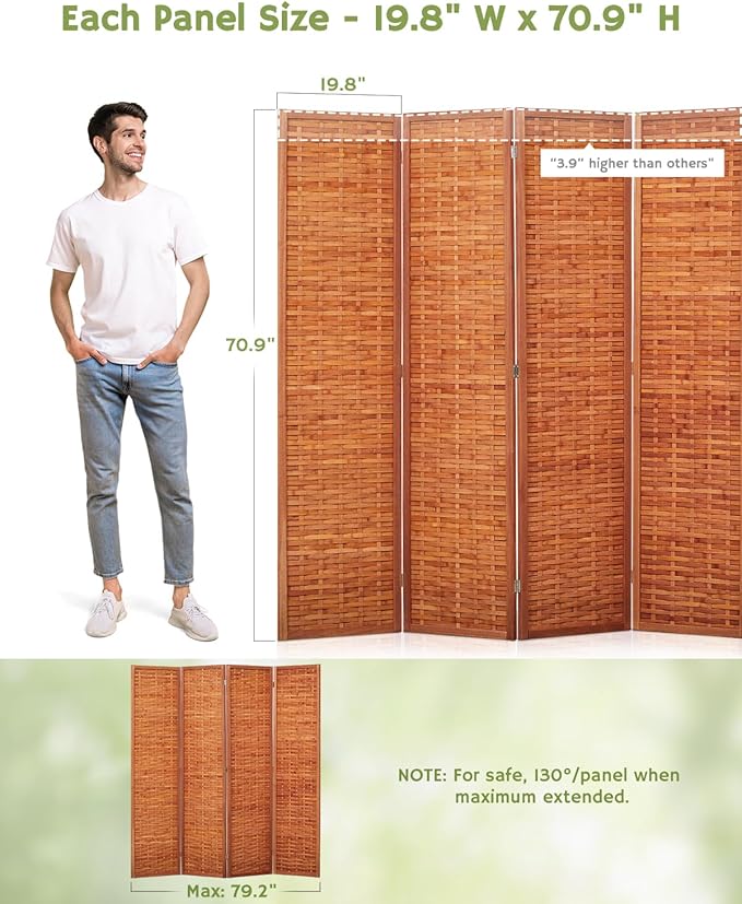 JOSTYLE 6ft Folding Privacy Screens 4-Panel Freestanding Room Dividers, Reddish Brown, 70.9" H x 79.9" W