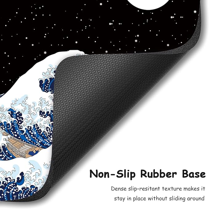 Dapesuom Small Mouse Pad, 6 x 8 Inch Thick Rubber Premium-Textured Non-Slip Portable & Washable Mini Mouse Mat for Women Men Wireless Laptops Keyboard Tray Gaming Computer Office Travel, Waves & Moon