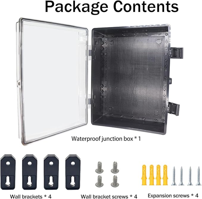 Junction Box, Hinged Black Clear Cover IP67 Waterproof ABS Project Box with Mounting Plate Electrical Box Enclosure with Wall Bracket 15.7 x 11.8 x 6.7inch(400x300x170mm)